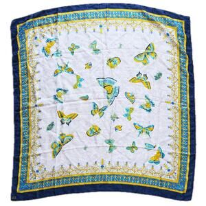 Vintage Andrea Jamellato Italian Silk Butterfly Scarf Square Blue Yellow Boho